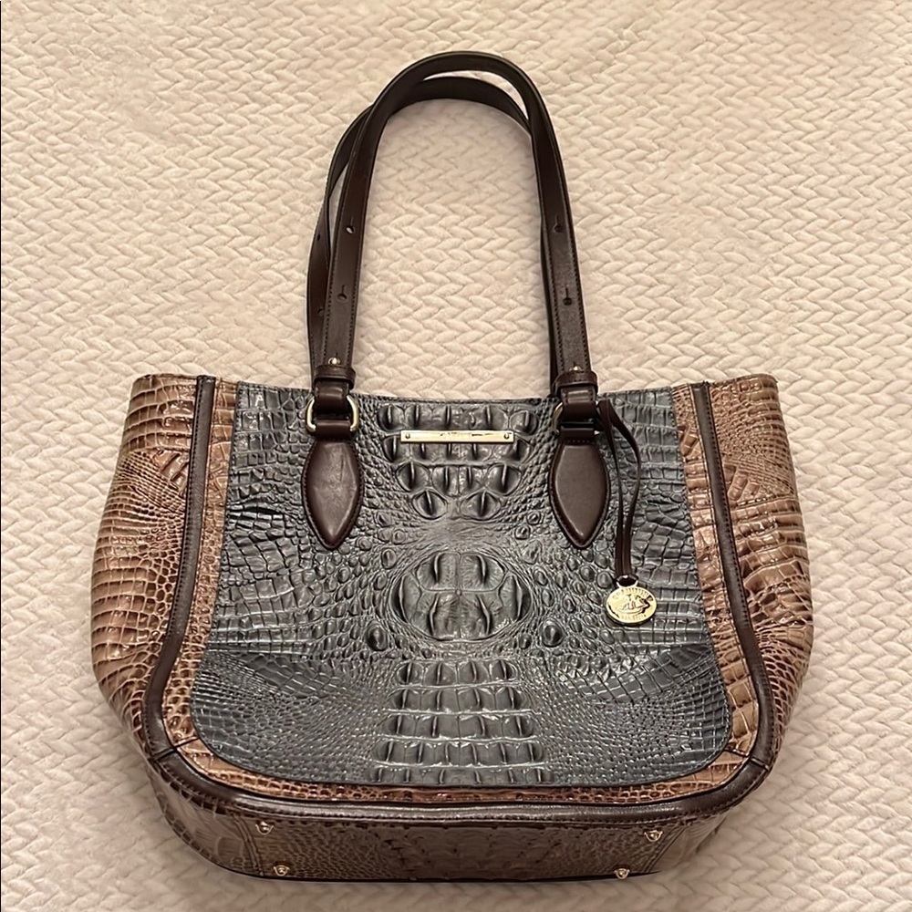 Brahmin Lena Mallard Davos Tote Medium Embossed Leather Shoulder Bag
